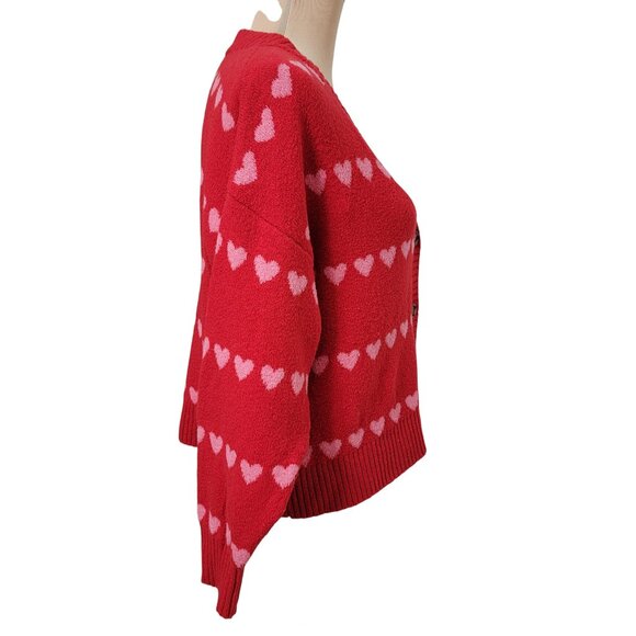 Old Navy Size MP SoSoft Valentine Red with Pink Heart Print Cardigan Sweater - Picture 4 of 10